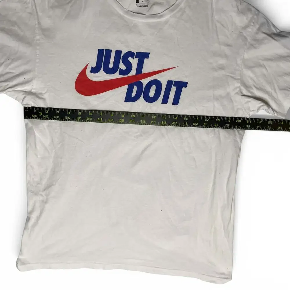 Nike Just Do It White Graphic T-Shirt Mens Large Red Blue Logo